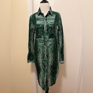 Derek Lam for Design Nation 100% cotton green printed button down shirt dress